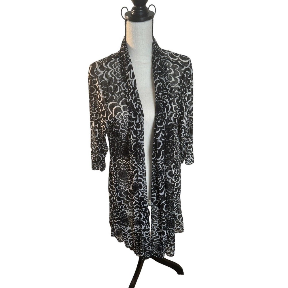 Creation Women's 2X Sheer Floral Mesh Cardigan